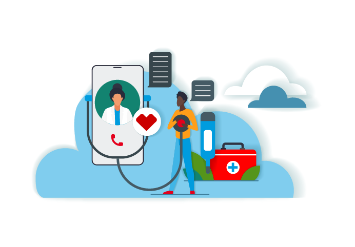 Virtual health care icons and illustration